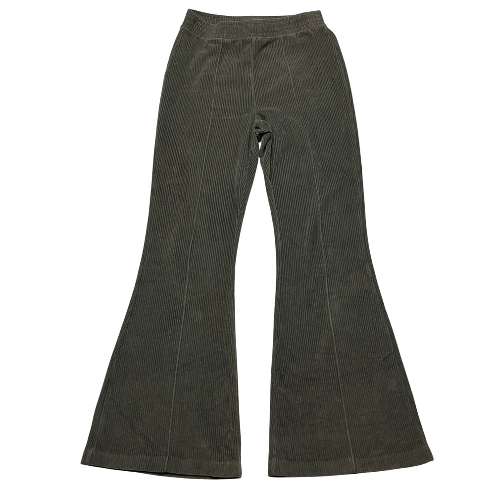 Aerie Pants Womens S Green Corduroy Flare Leg High Rise Elastic Waist 1453370966 - Picture 1 of 10